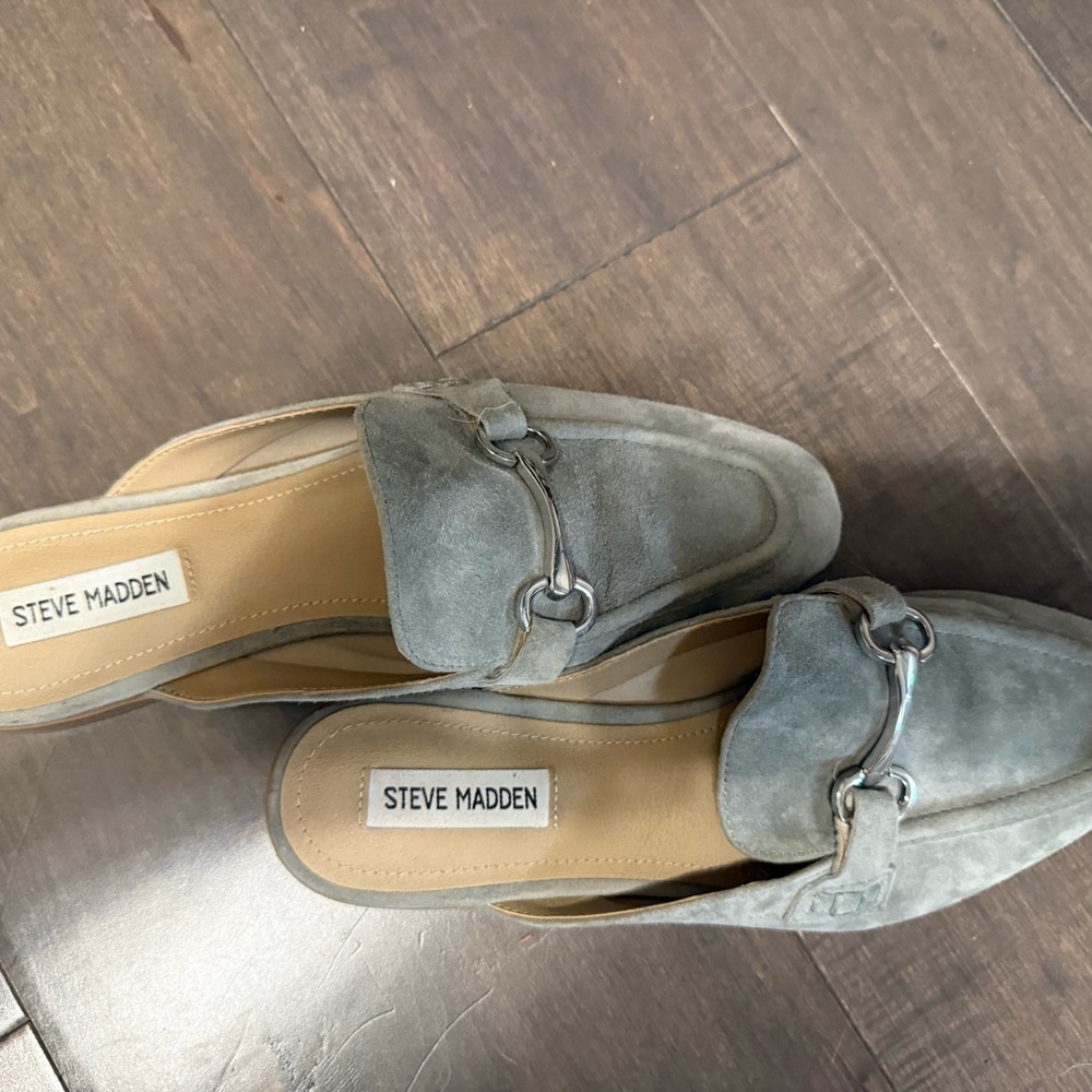 Steve Madden Sage Green Suede Slip-On Mules with Silver Bit
